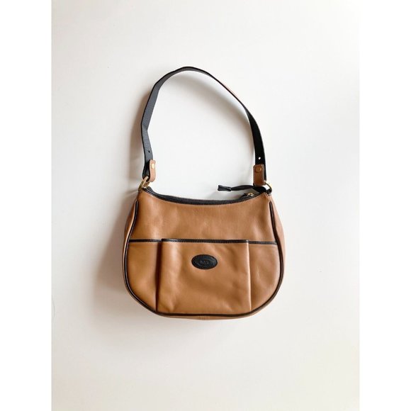 Tod's Handbags - Vintage TOD'S Brown Leather Black Trim Small Croissant Hobo Shoulder Bag Purse